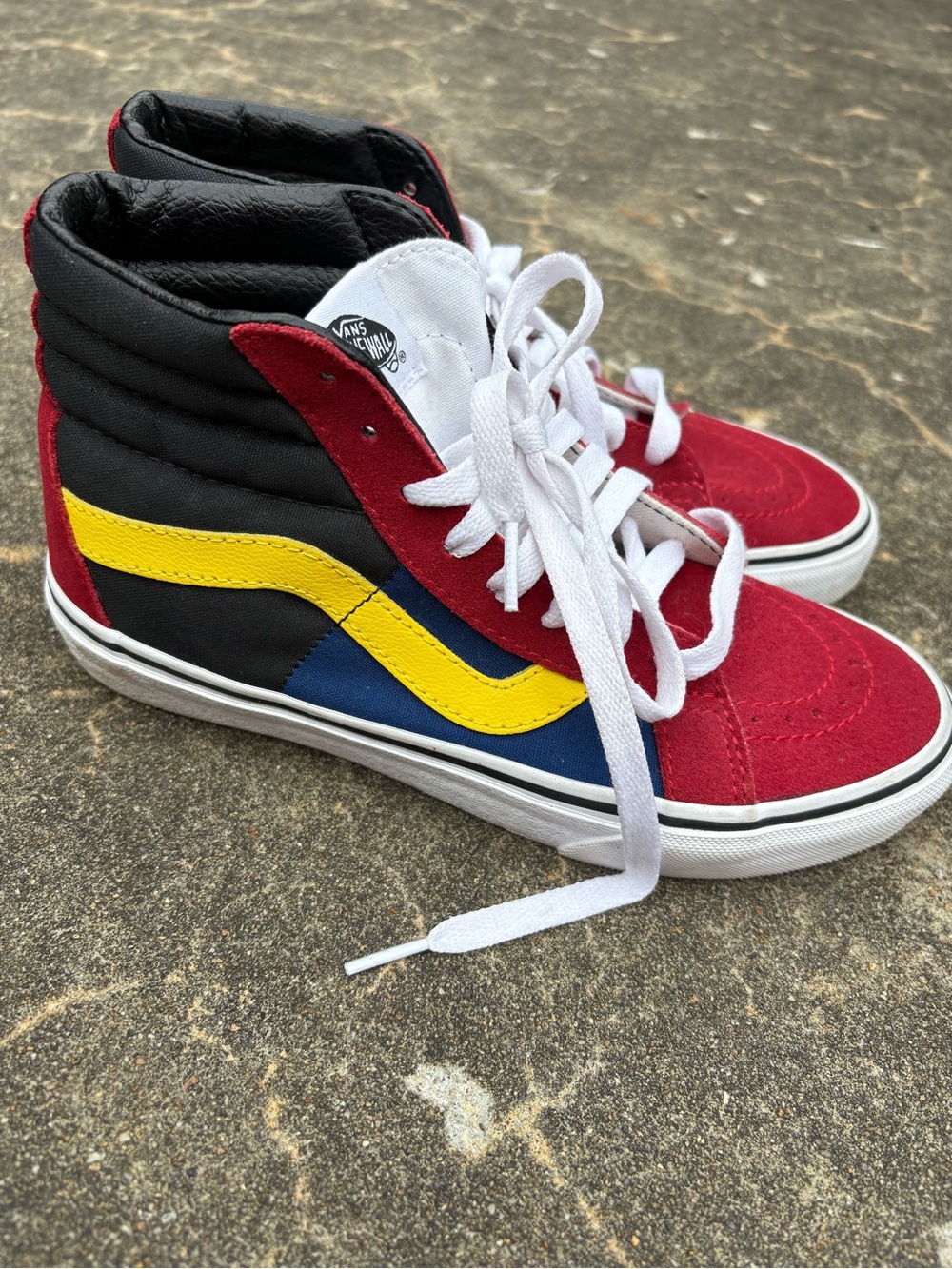Vans High-Top Sneakers in Red, Black, Yellow, and Blue (size 6 women’s)